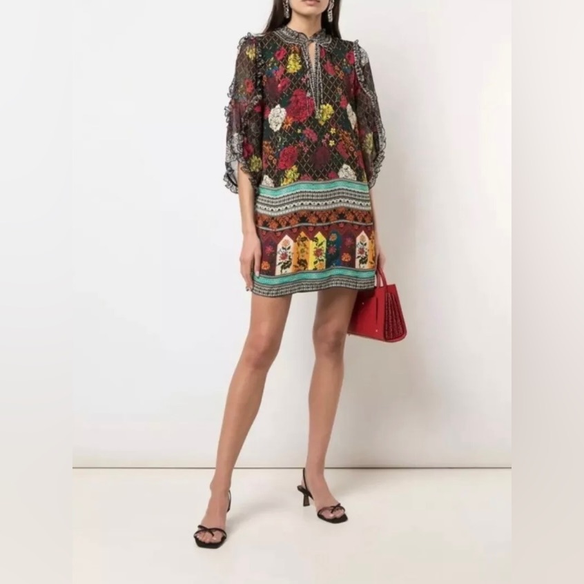 Alice + Olivia New Julius Ruffle Sleeve Floral Boho Mini Shift Dress Size S $440